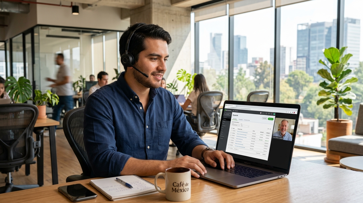 Nearshore accountant on video call reviewing QuickBooks reconciliation — accounting firm operations staffing 2026