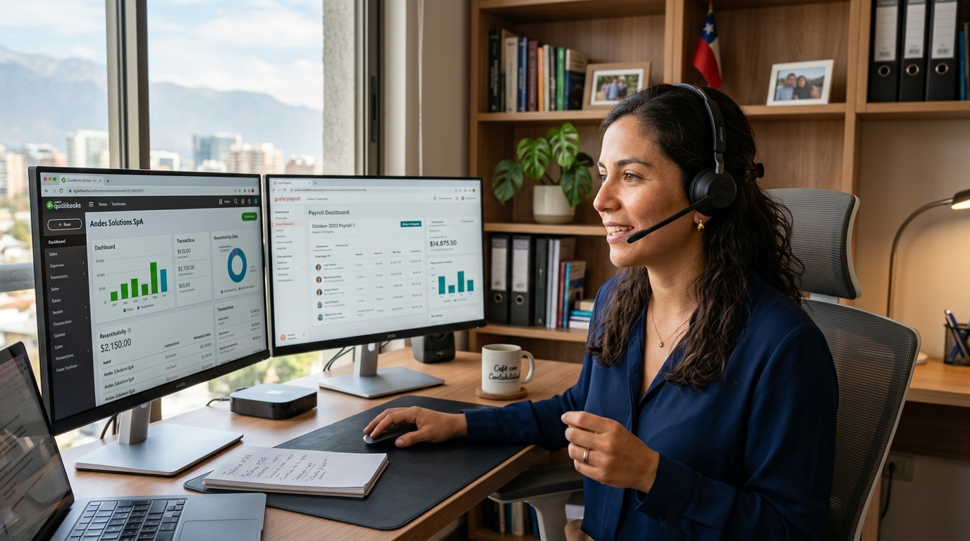 Nearshore Latin American virtual accountant in Santiago managing QuickBooks and payroll for an accounting firm outsourcing workflow
