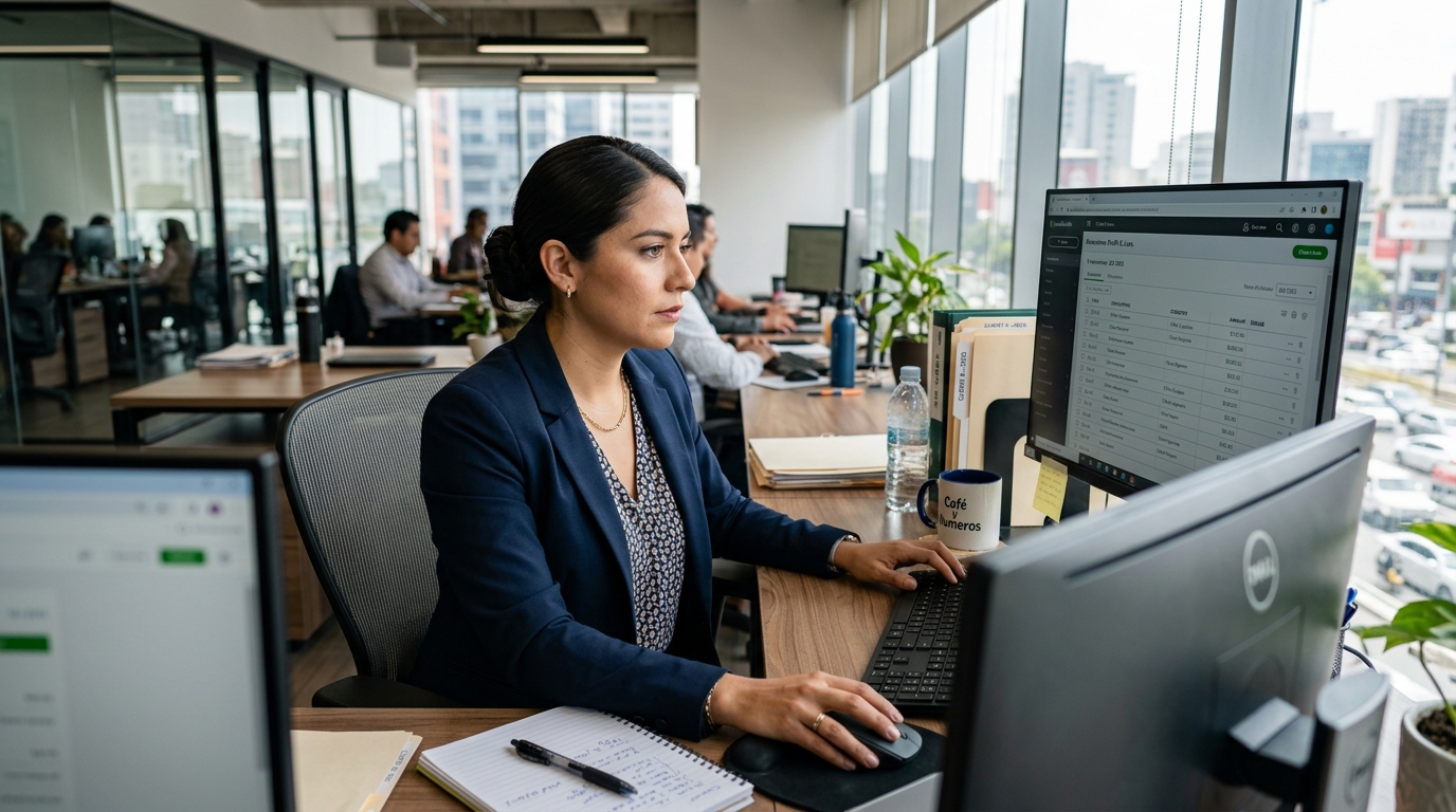 Nearshore accounting VA reviewing QuickBooks reconciliation data to support accounting practice staffing and HR management