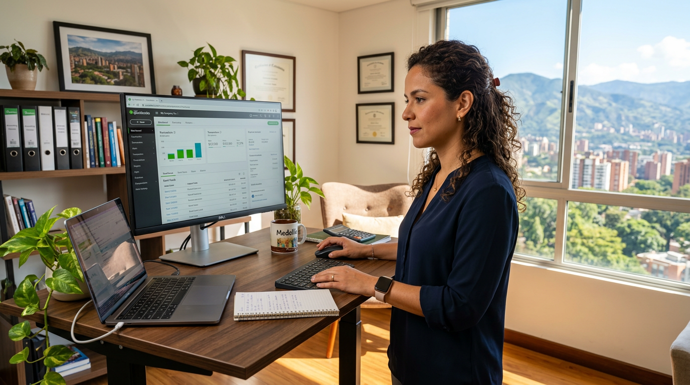 LATAM nearshore accountant working on QuickBooks at home office — Rose Talent Solutions accounting placement 2026