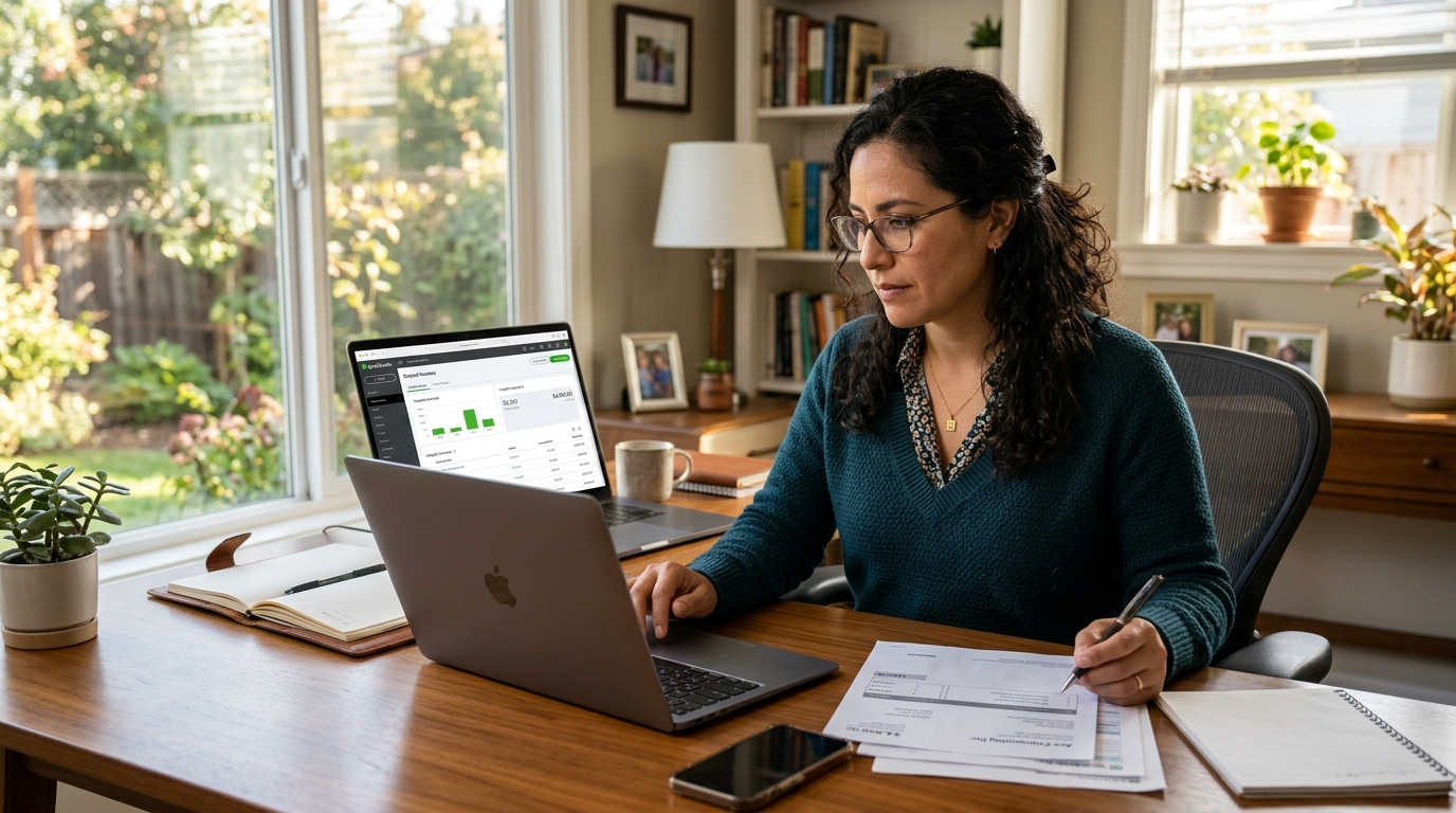 Latin American VA reviewing contractor invoices in QuickBooks — affordable virtual assistant services for contractors