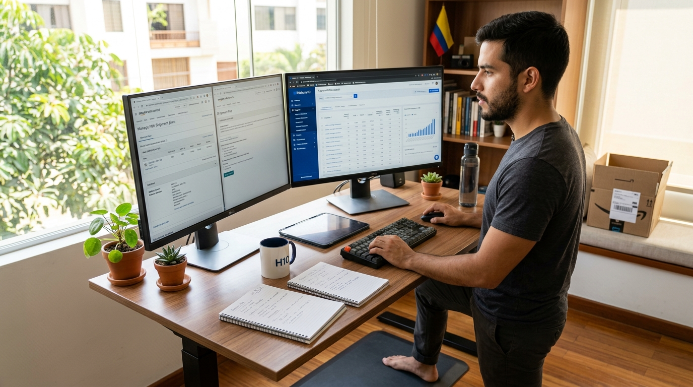 Amazon FBA VA using Helium 10 and Seller Central to manage keyword research and shipment plans