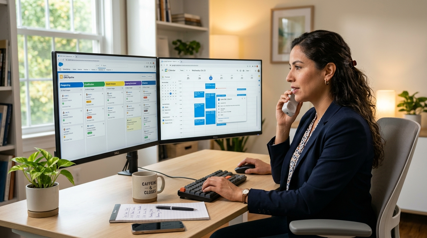 Nearshore VA providing appointment setting service for cybersecurity SaaS companies, booking discovery calls on a CRM dashboard