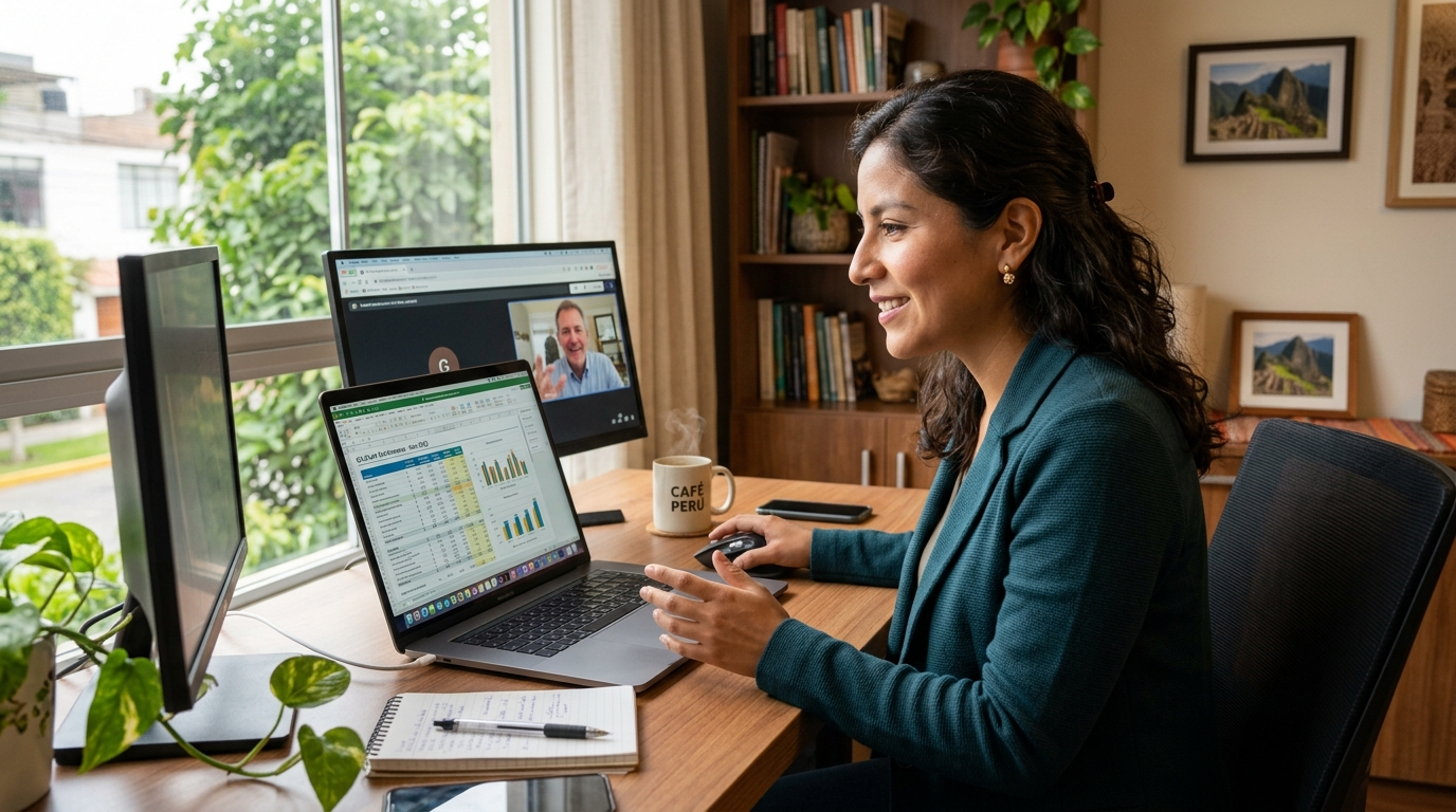 Nearshore bookkeeper on a real-time video call with US client, offering same-day support unlike Bench or Pilot bookkeeping