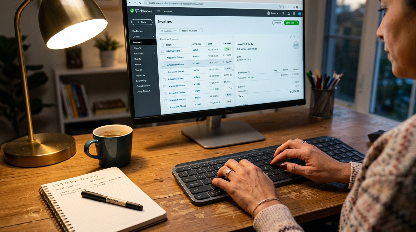AP virtual assistant processing vendor invoices in QuickBooks Online — full accounts payable cycle management from a Latin American nearshore team member