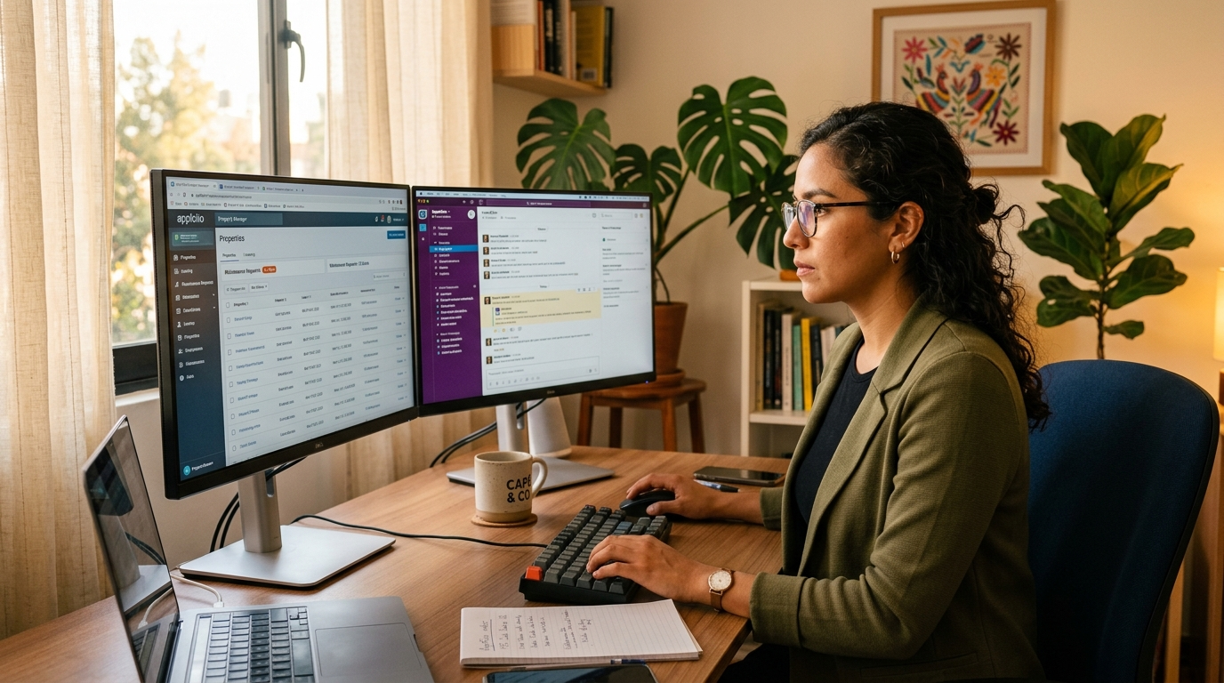 Nearshore RPO virtual assistant in Latin America working in AppFolio on a property management task during US business hours