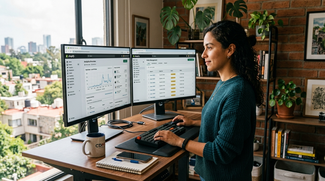 Latin American Shopify virtual assistant reviewing order management dashboard — best Shopify virtual assistant services 2026