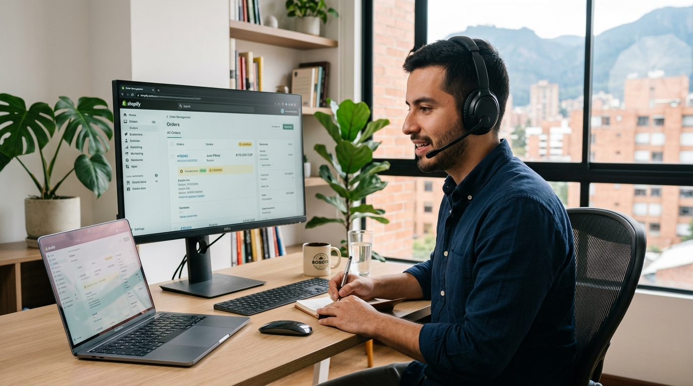 Nearshore Shopify VA handling customer service calls in real-time — best Shopify virtual assistant services 2026