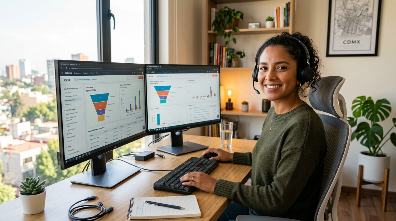 Latin American virtual assistant working US business hours at a dual-monitor home office setup — best virtual assistant agencies 2026