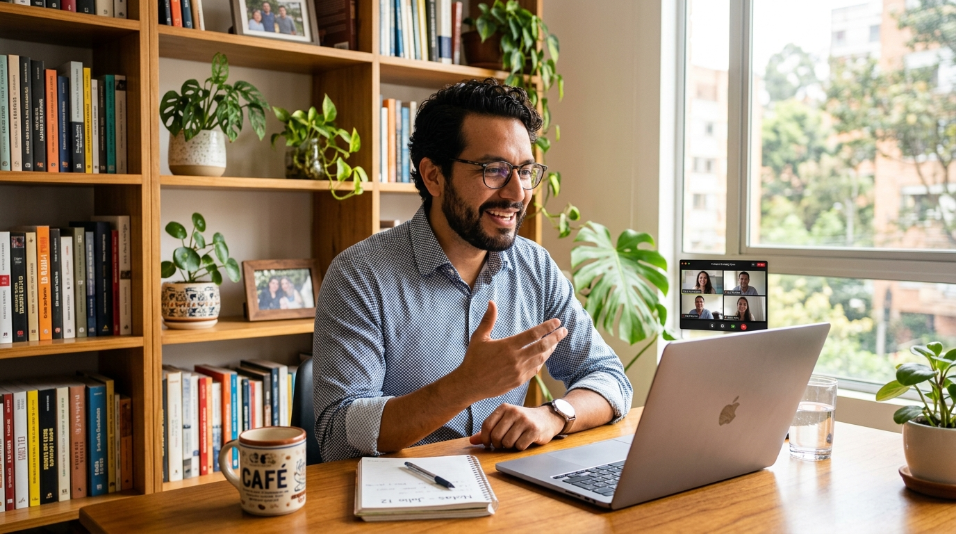 Nearshore virtual executive assistant on a video call managing executive communications in real time
