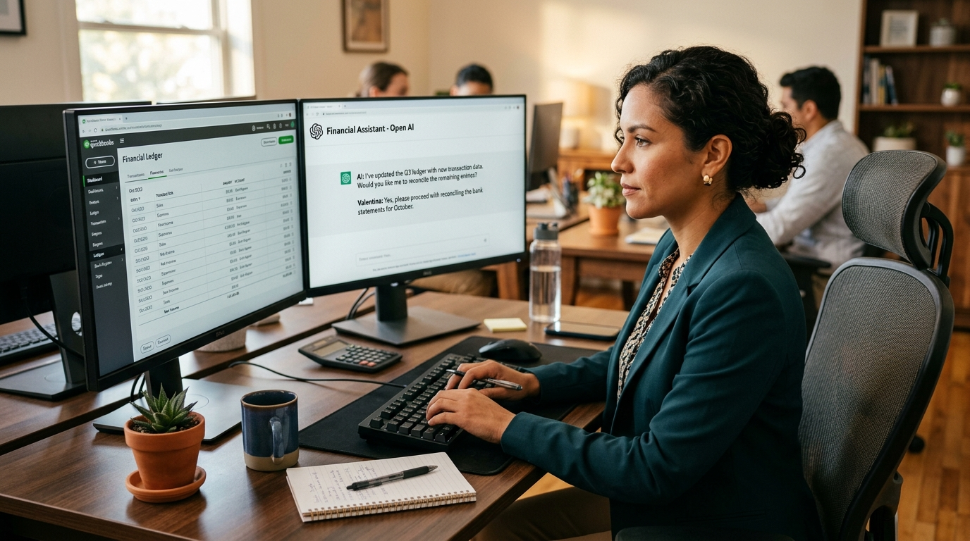 Nearshore bookkeeper using AI copilot alongside QuickBooks for US client — bookkeeping outsourcing companies 2026