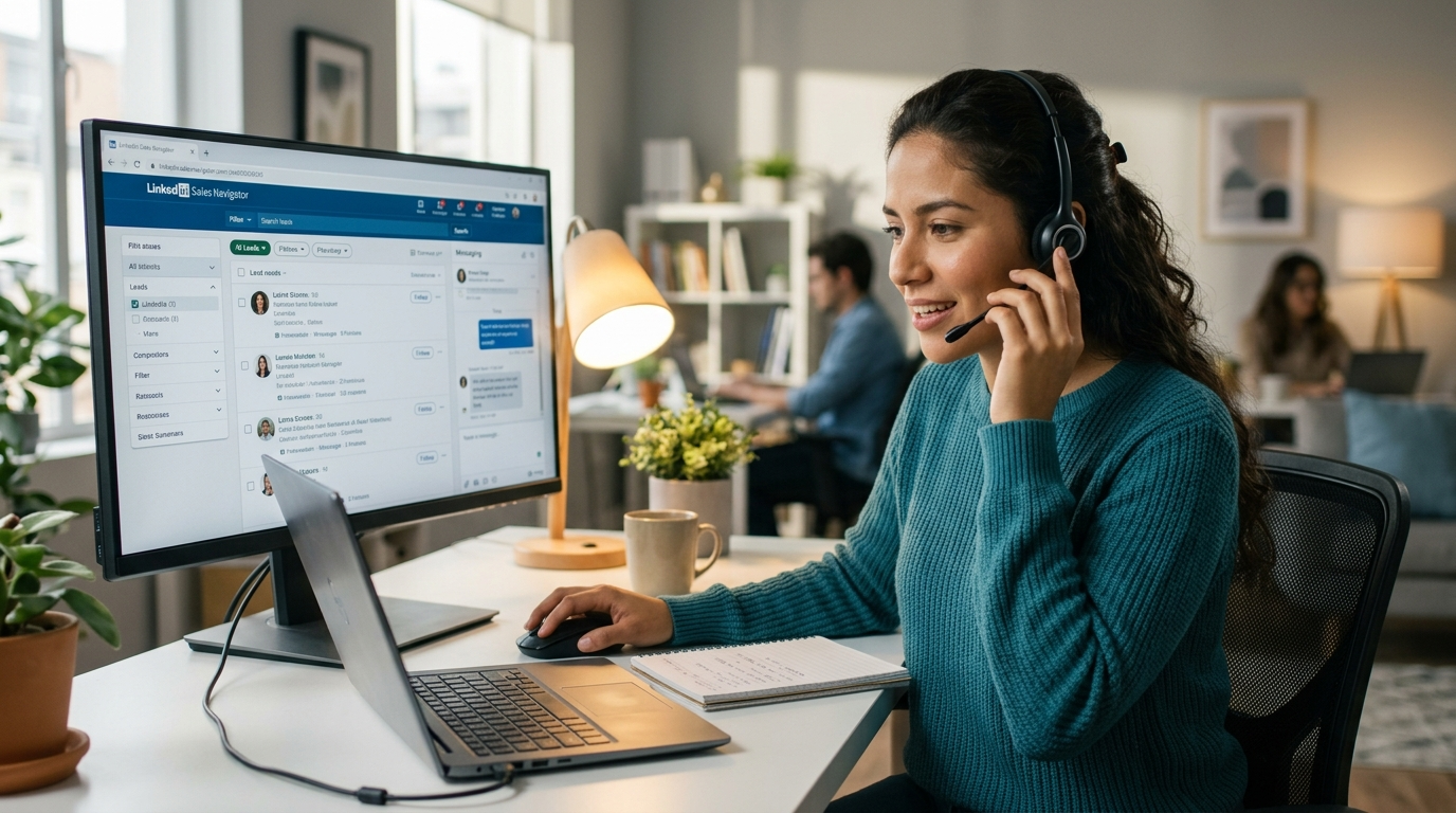 Nearshore virtual assistant managing LinkedIn outreach campaigns on LinkedIn Sales Navigator during US business hours