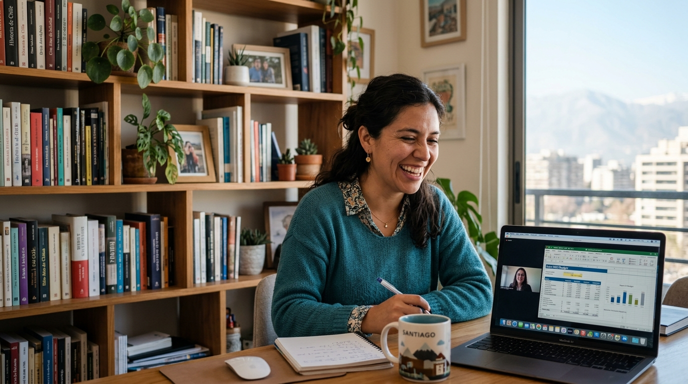 Nearshore virtual bookkeeper in Santiago Chile on a video call with a US client discussing year-end tax preparation documents