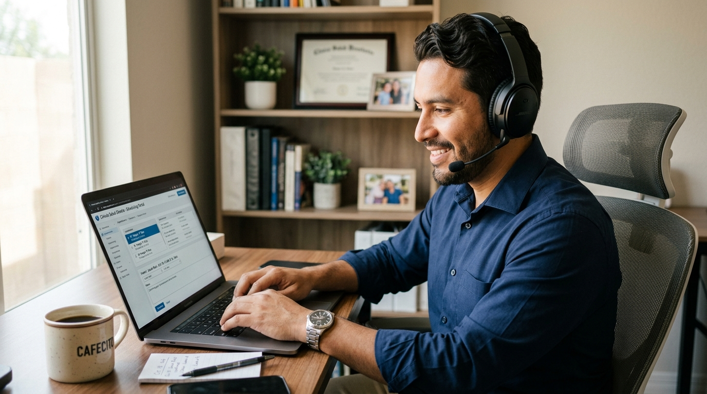 Latin American virtual assistant for chiropractic office entering patient appointment data into practice management software