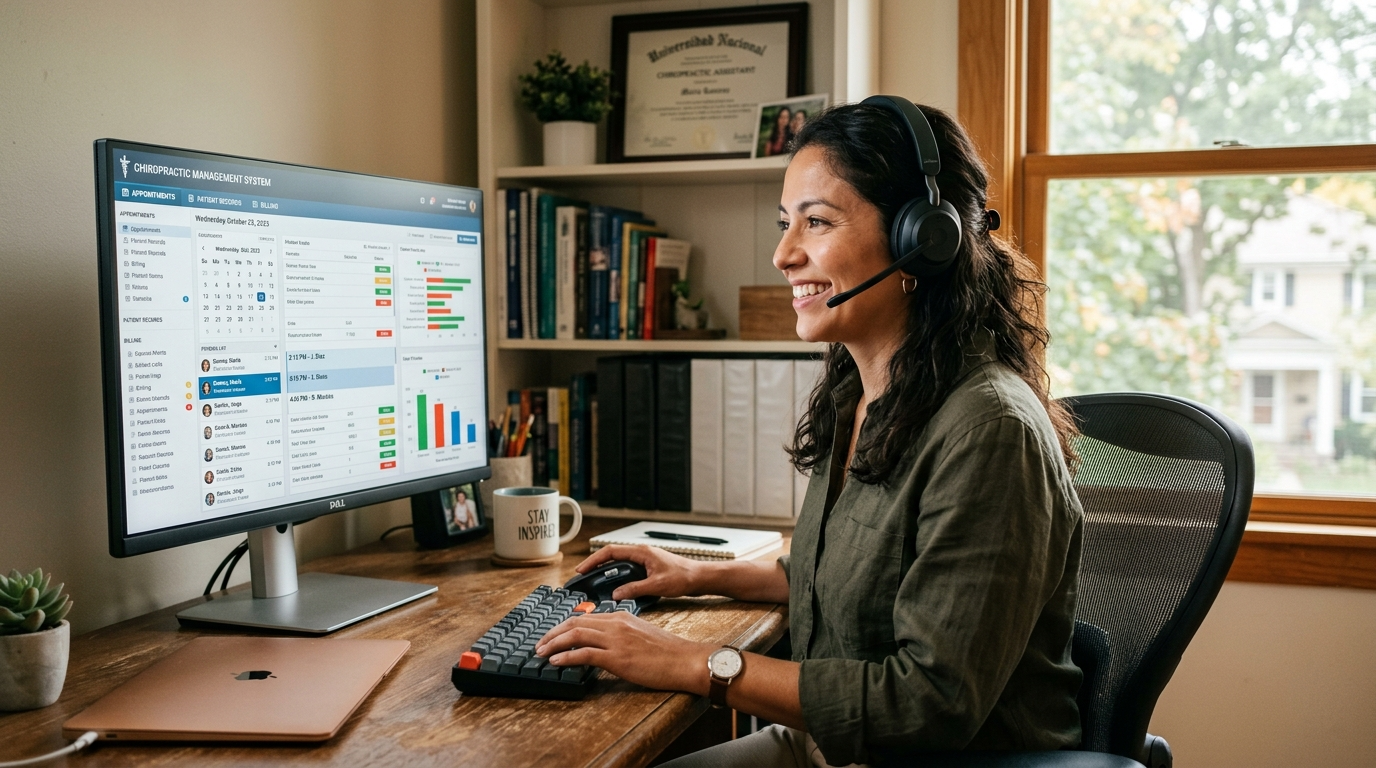 Chiropractic virtual assistant using practice management software with AI copilot support during US business hours from Latin America