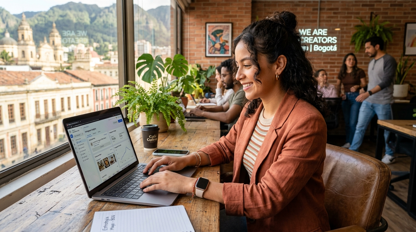Nearshore creative staffing social media manager in Colombia scheduling content during US business hours, 2026