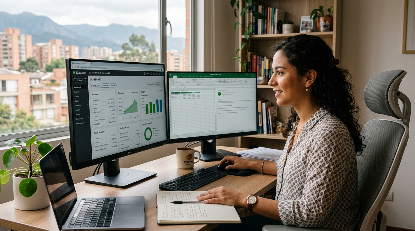 Nearshore virtual bookkeeper in Latin America managing ecommerce accounting outsourcing tasks on QuickBooks in 2026