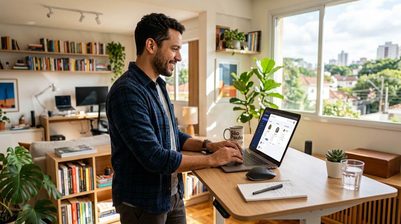 Nearshore Latin American virtual assistant working at standing desk comparing 1840 staffing and Rose Talent Solutions options in 2026