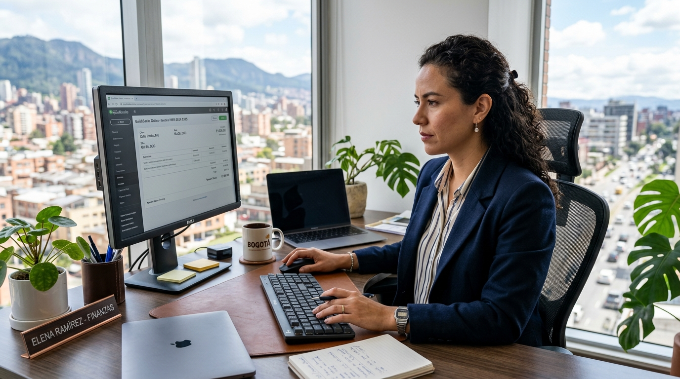 Latin American VA reviewing QuickBooks invoices for a US bookkeeping client — virtual assistants Latin America 2026