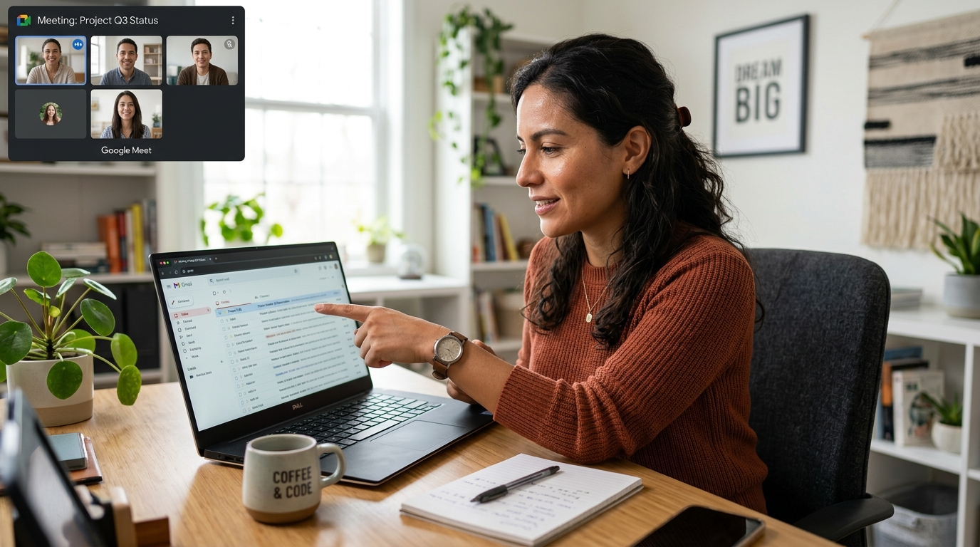 Nearshore virtual EA walking a US executive through Gmail inbox triage setup on a video call