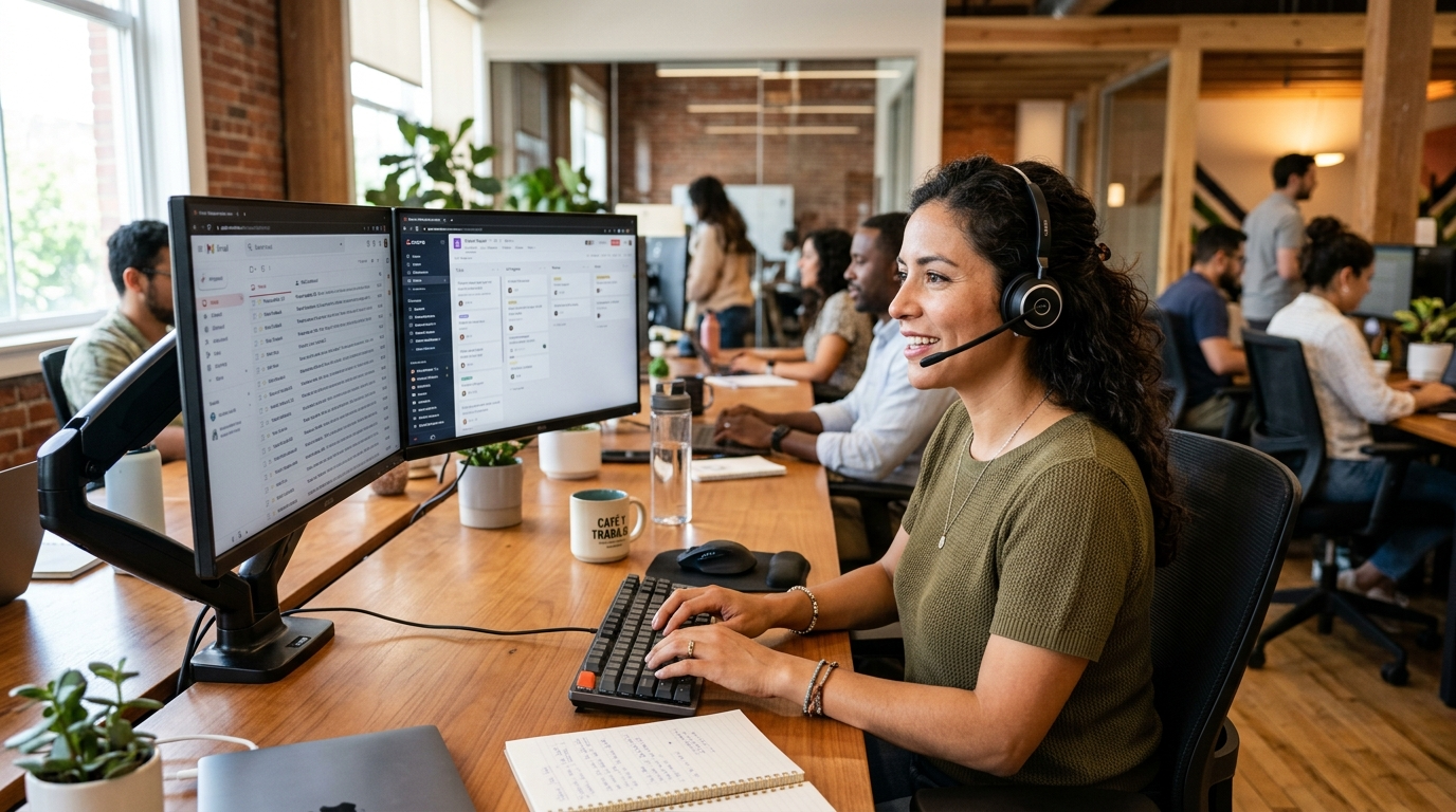 Nearshore virtual executive assistant on a call managing executive inbox and task coordination — VEA cost breakdown 2026