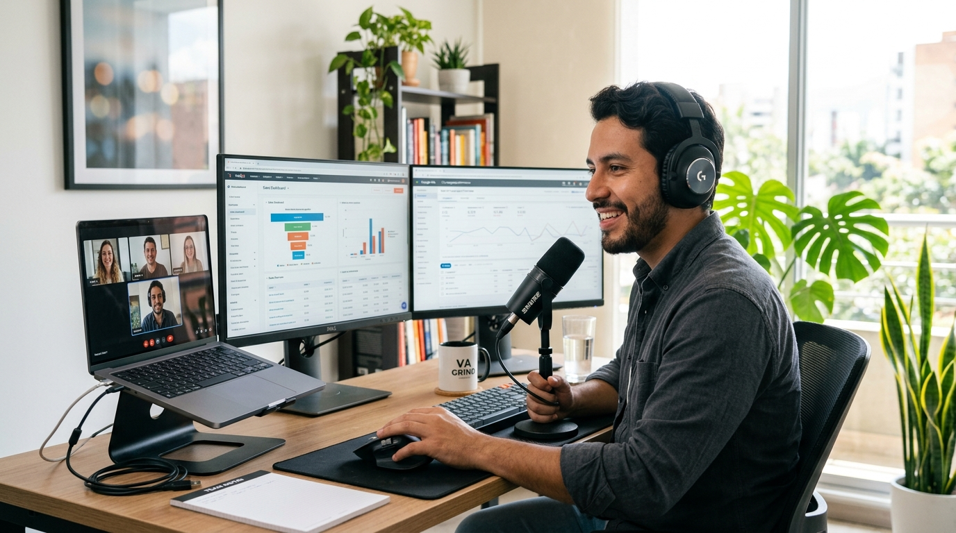 Nearshore virtual marketing assistant for SaaS on video call while managing HubSpot and Google Ads dashboards