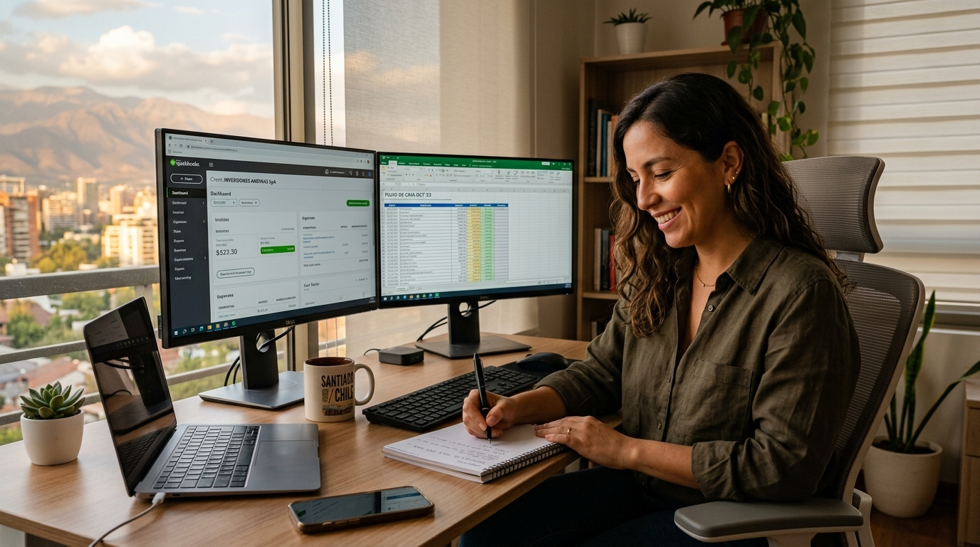 Latin American nearshore bookkeeper working in QuickBooks Online and spreadsheet simultaneously, dedicated full-time virtual bookkeeper