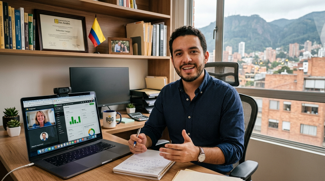 Nearshore Latin America accountant staffing — accounting VA on video call with US client, QuickBooks visible on screen