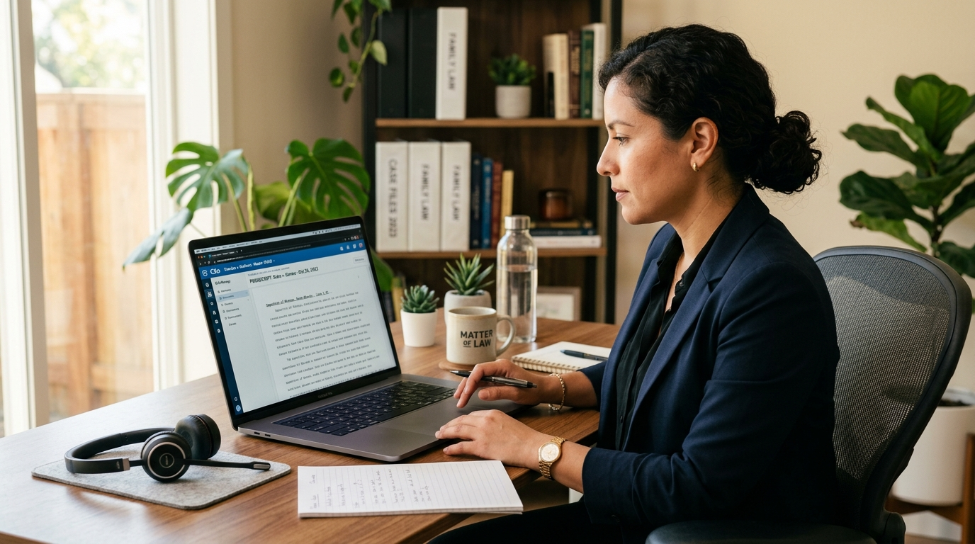 Legal transcription virtual assistant uploading finalized deposition transcript into Clio case management software