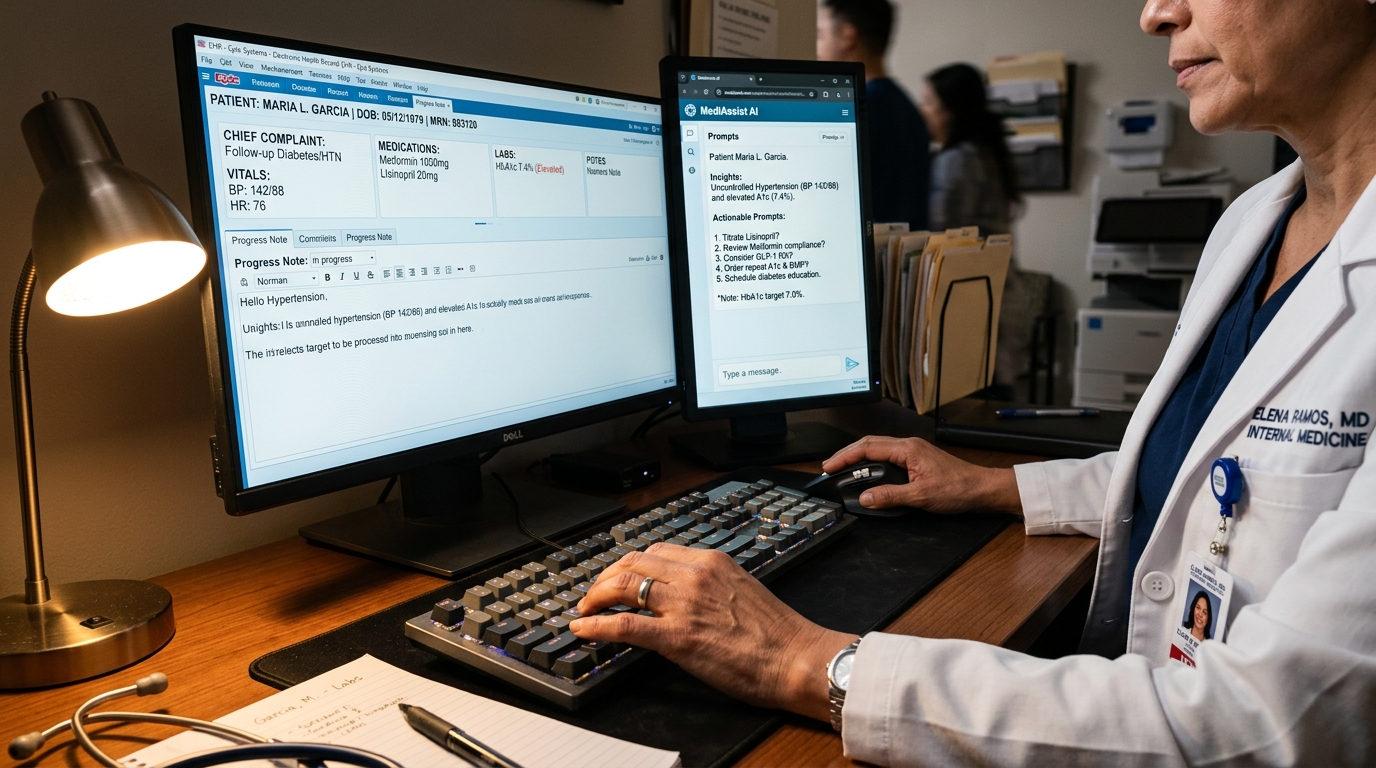 Nearshore medical receptionist using an AI copilot alongside an EHR to manage patient intake in real time