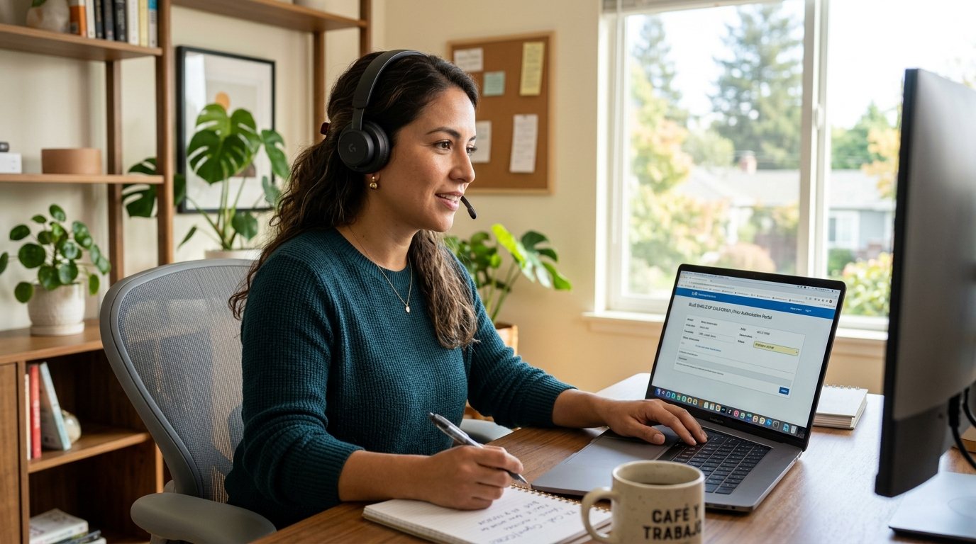 Nearshore billing VA for mental health practice conducting a prior authorization call with a US insurance payer in real time