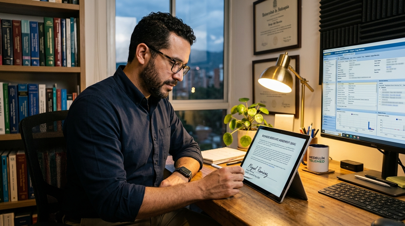 HIPAA-compliant nearshore VA reviewing Business Associate Agreement before accessing medical records system