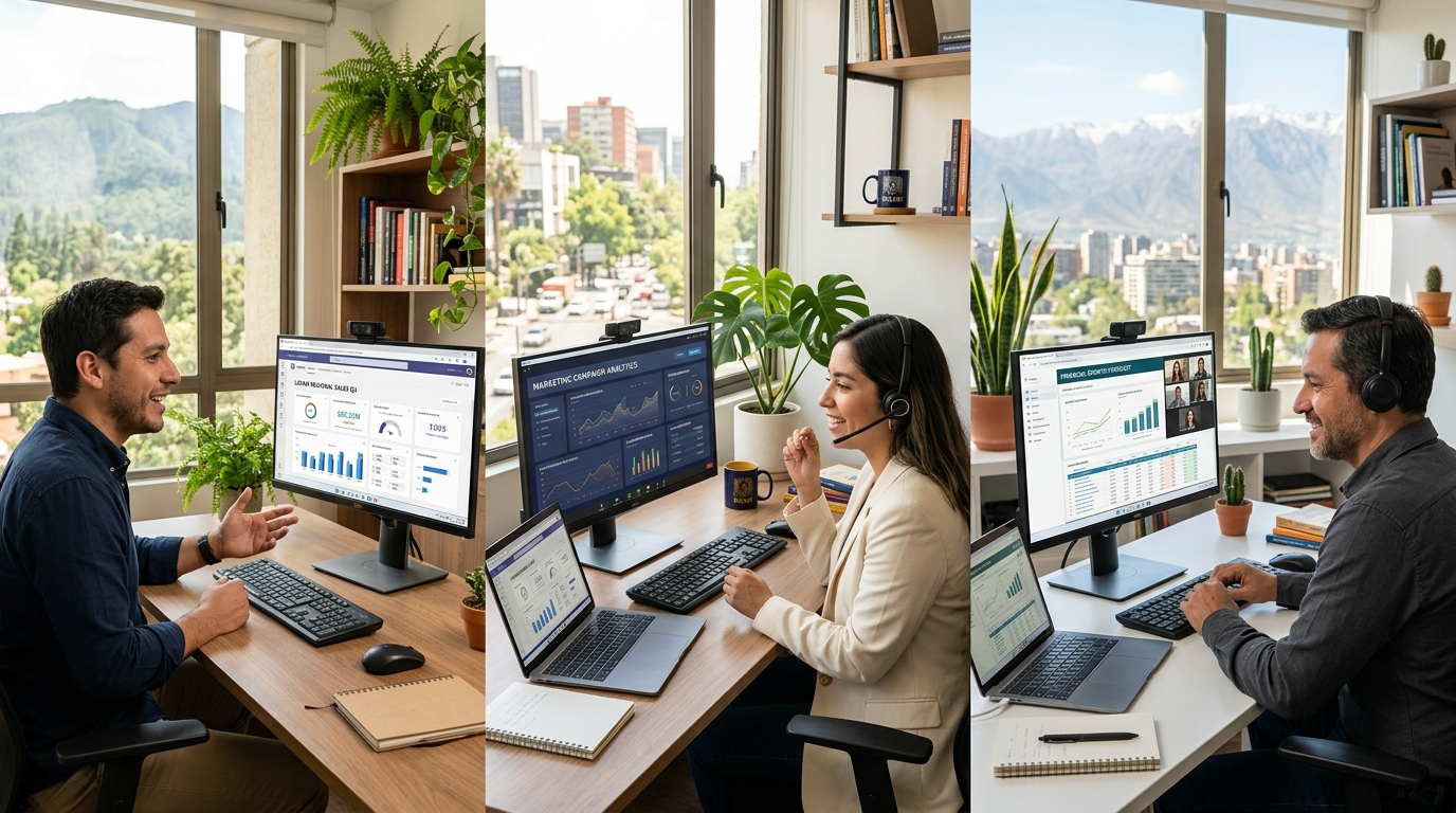 Mexico Colombia and Argentina virtual assistants working at modern home offices in 2026, comparing nearshore talent markets for US businesses