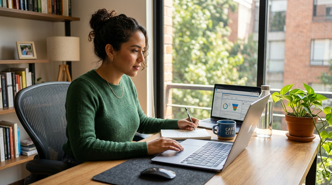 Nearshore virtual assistant in Latin America working real-time US business hours at a modern home office in 2026