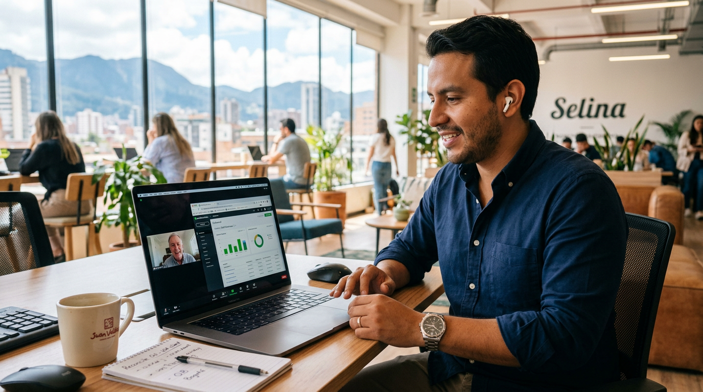 Nearshore CPA in Latin America on a real-time video call with a US client, QuickBooks open on screen
