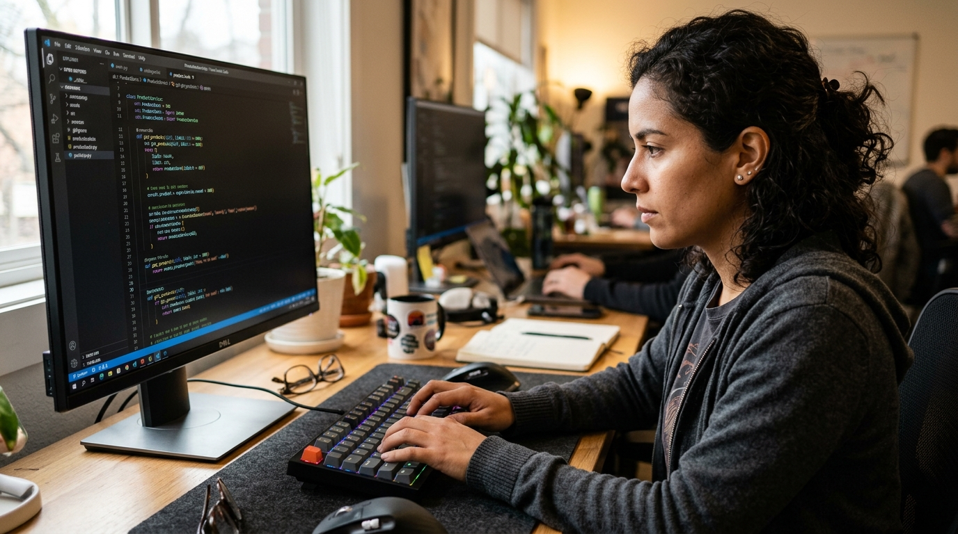 Latin American nearshore Python developer writing code — nearshore developer hiring guide