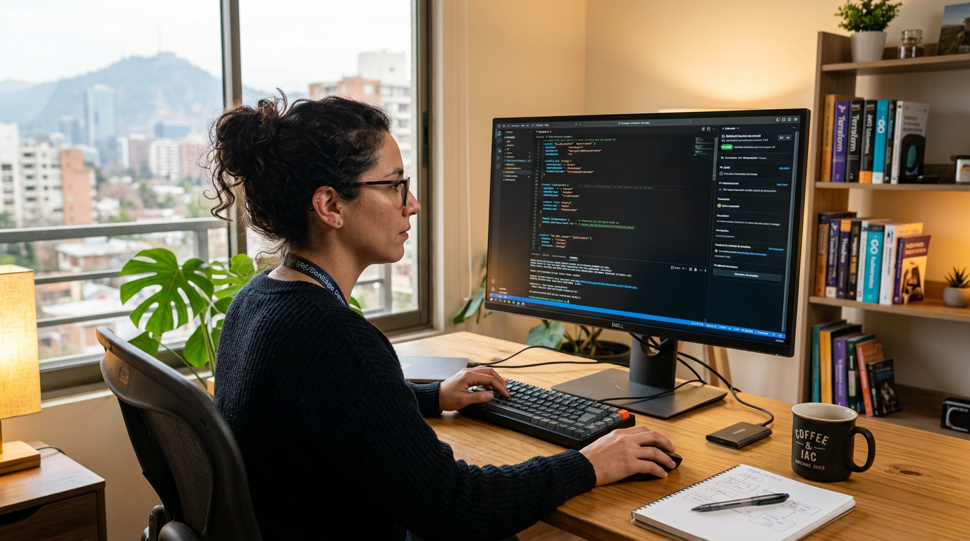 Latin American site reliability engineer reviewing Terraform code — nearshore DevOps services cost and workflow