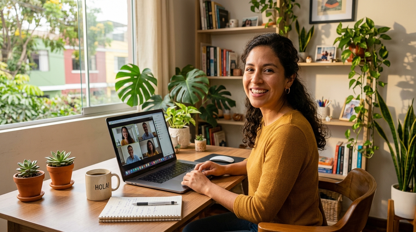 Nearshore virtual assistant in Latin America on a live video call with a US-based client during business hours