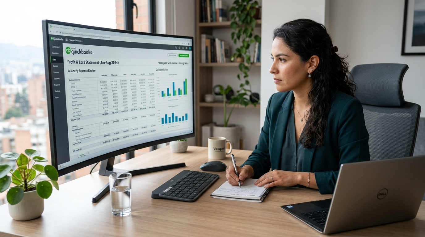 Nearshore bookkeeping VA reviewing QuickBooks financials for a US company — Latin American remote accounting support