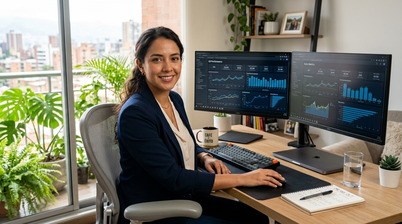 Latin American virtual assistant working at a modern desk setup — nearshore recruiting for US businesses in 2026