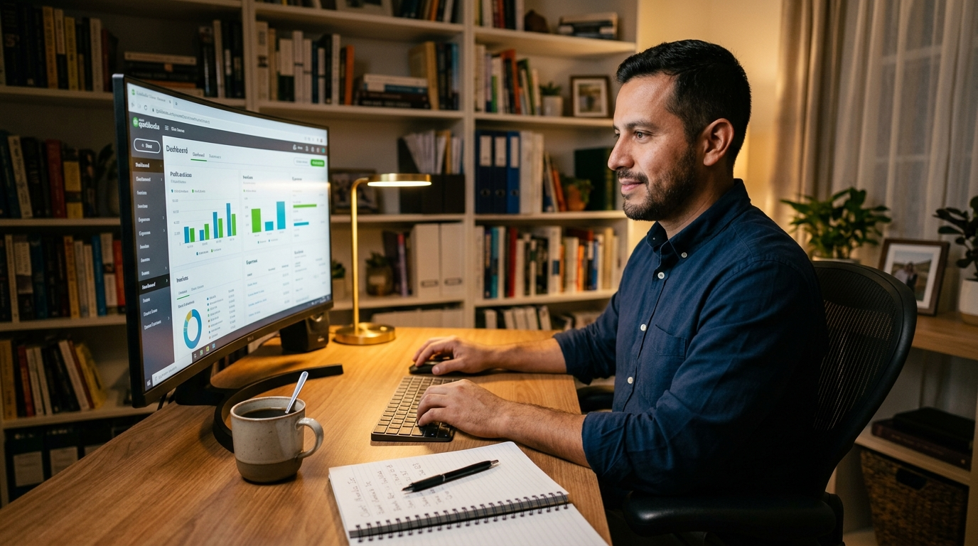 Latin American nearshore VA managing QuickBooks bookkeeping tasks for a US business client — typical nearshore staffing agency placement in 2026