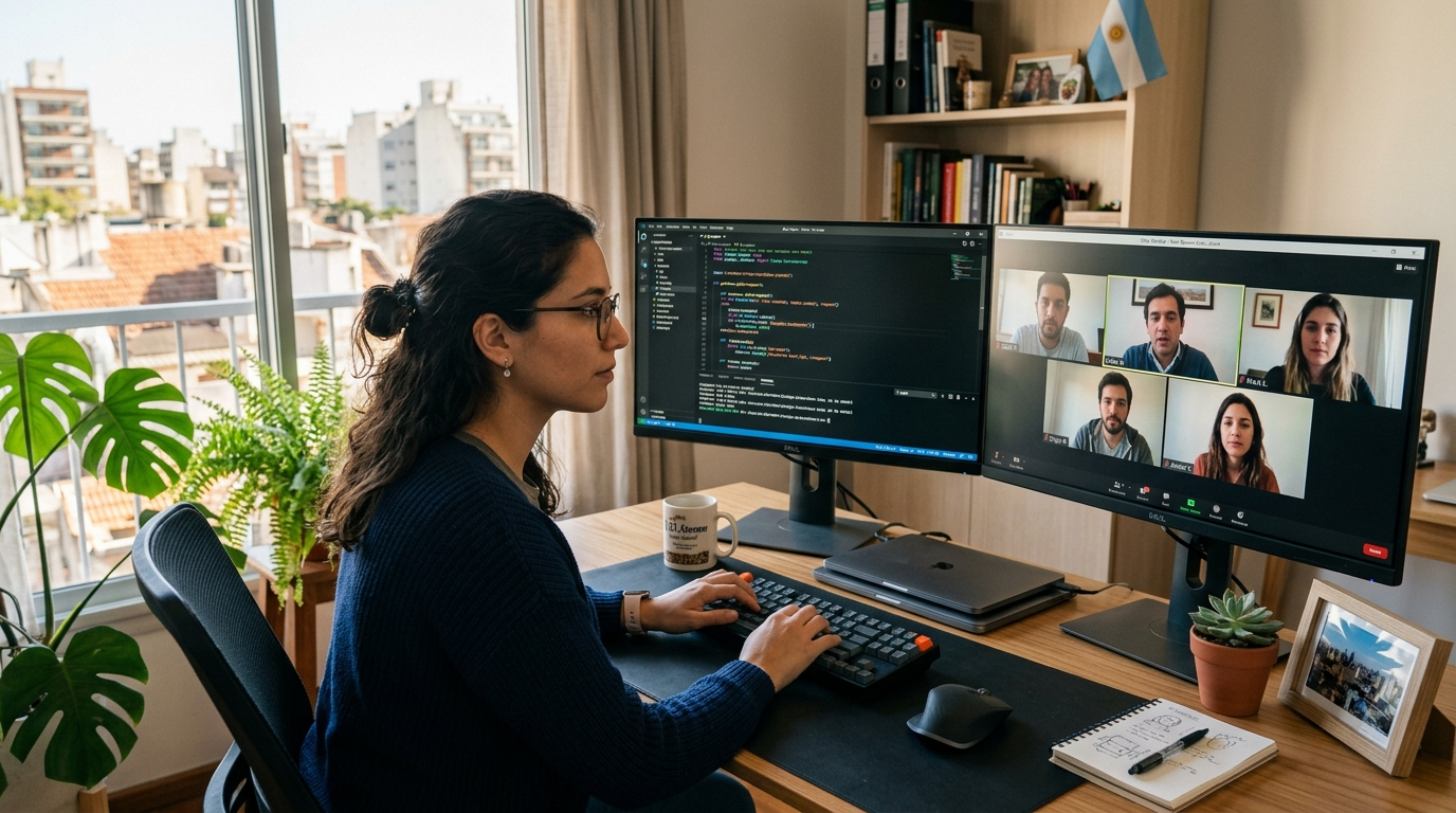 Nearshore Latin American developer working remotely from Buenos Aires on a full-time US tech team in 2026