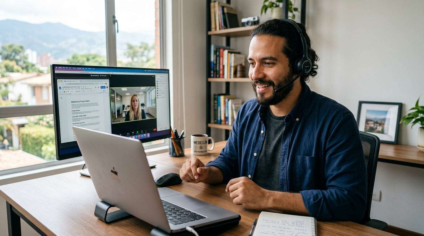 Nearshore staffing onboarding video call between Latin American virtual assistant and US business owner