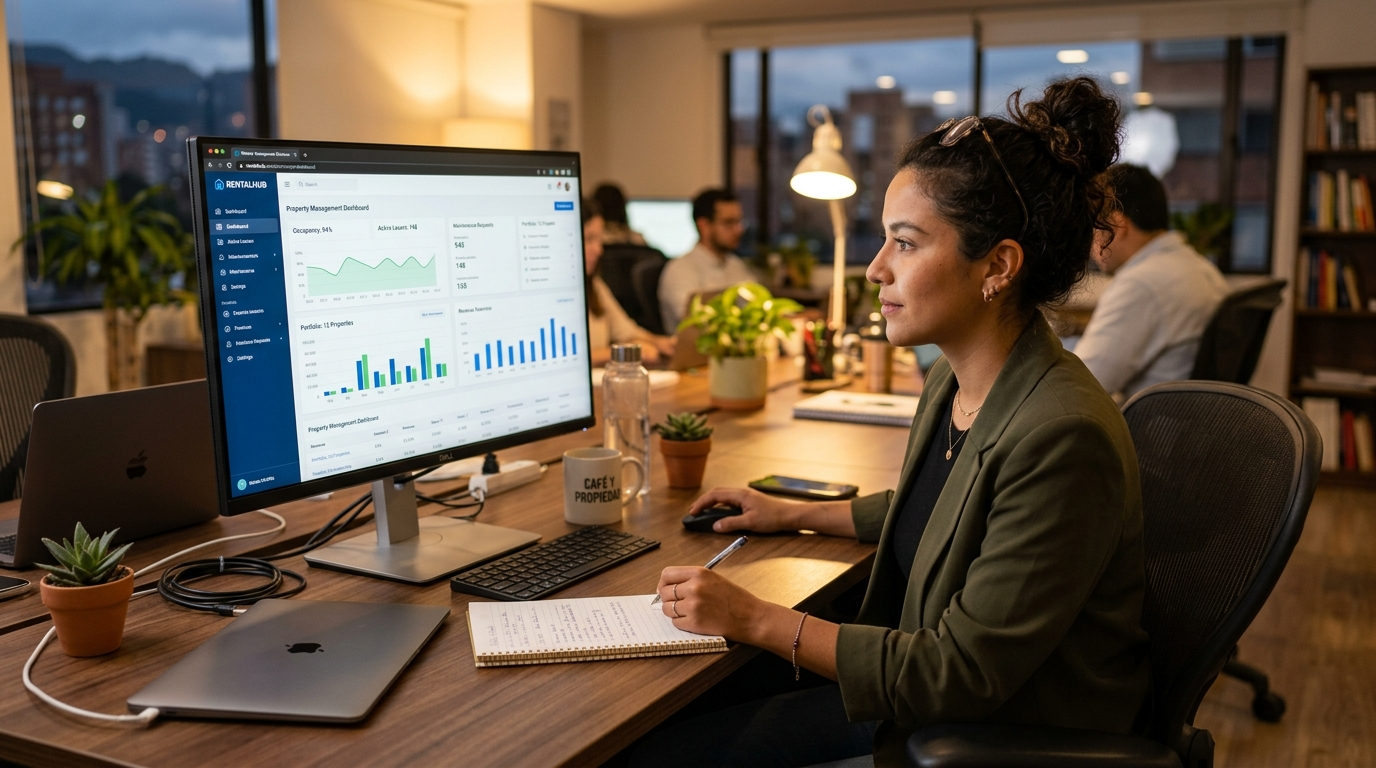 Nearshore virtual assistant managing property management software dashboard for a US real estate firm