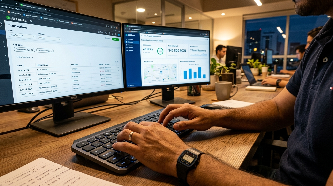 GDL nearshore VA using QuickBooks and property management software at a Guadalajara office in 2026