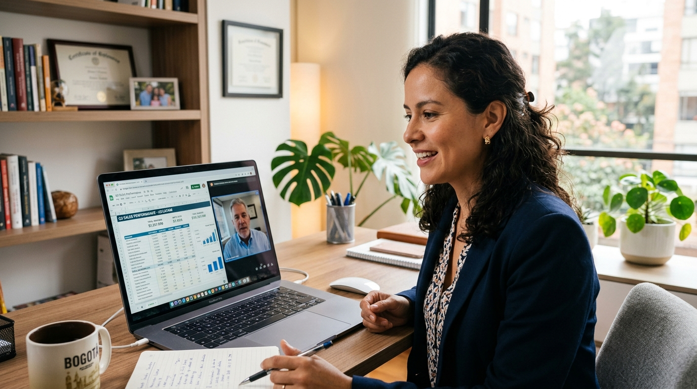 Nearshore VA on a real-time video call with a US business owner — nearshore staffing solutions enable same-timezone collaboration