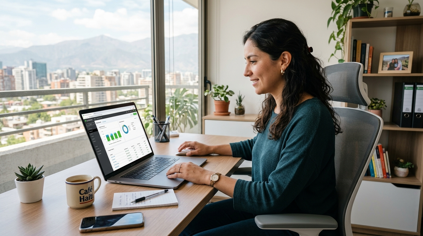 Nearshore virtual assistant reviewing QuickBooks bookkeeping data, representing nearshore talent acquisition for accounting roles