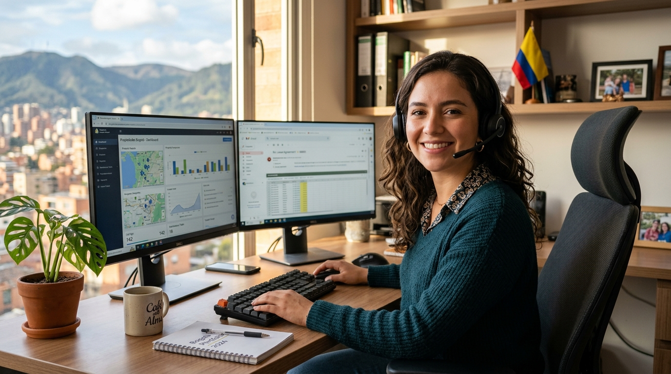 Nearshore virtual assistant in Latin America reviewing property management software — nearshore VA cost guide 2026