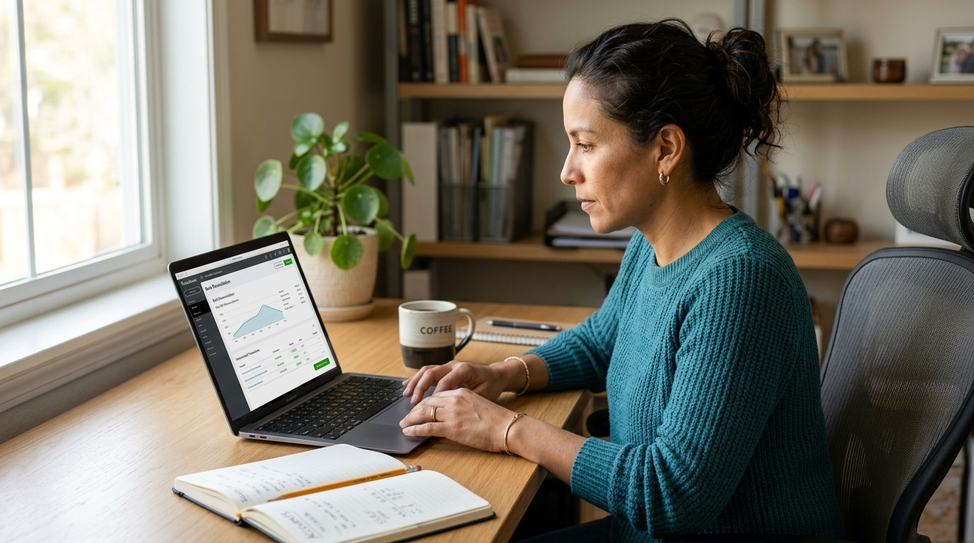 Nearshore accountant running QuickBooks bank reconciliation — nearshoring companies to hire accountants 2026