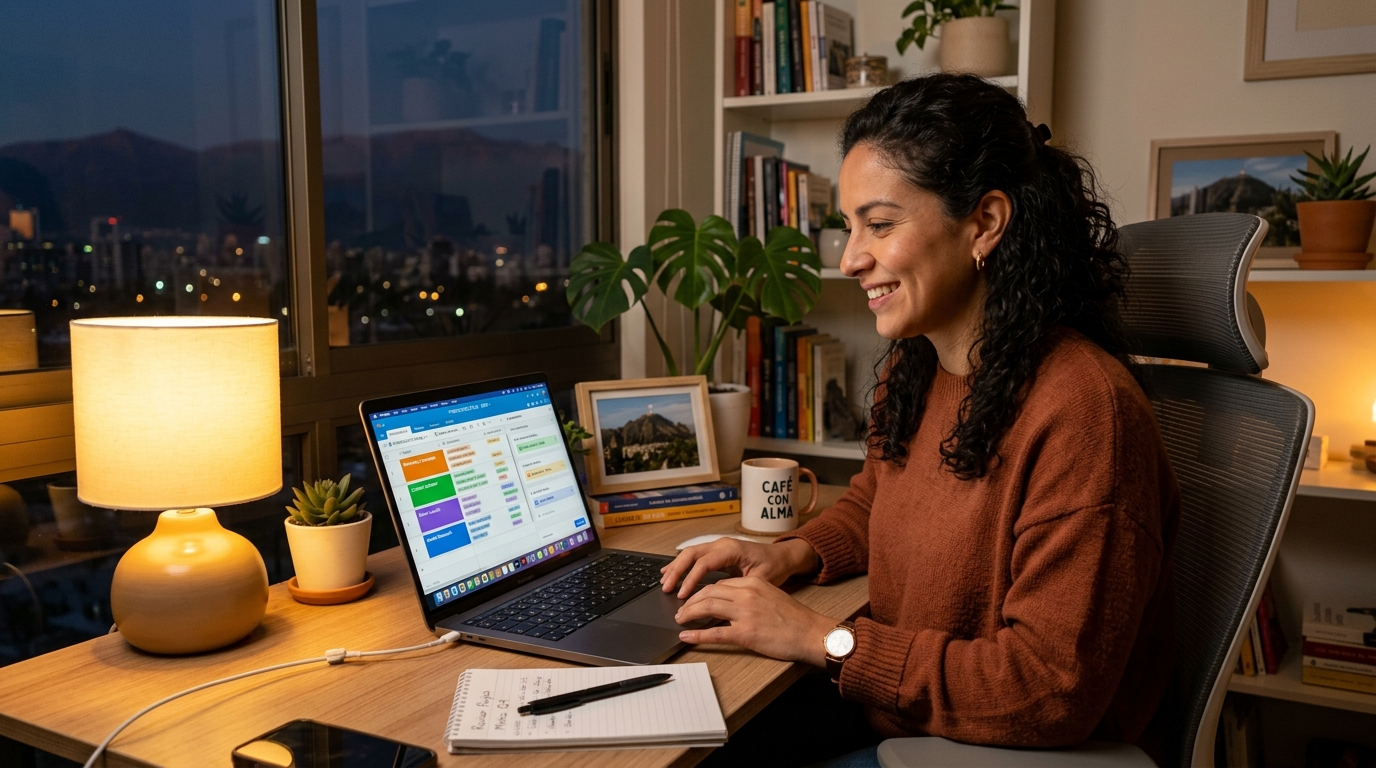 Nearshore no-code VA in Chile managing an Airtable automation base with linked records and notification rules on a laptop